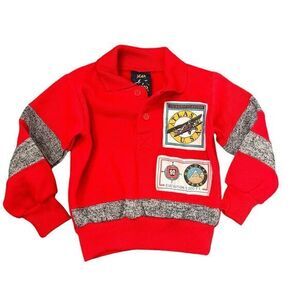 Vintage Red Kids Sweater with Gray Accents